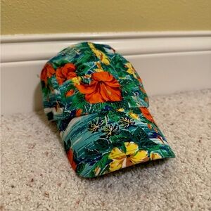 Hawaiian Hat with Flowers, Waves, Plam Trees